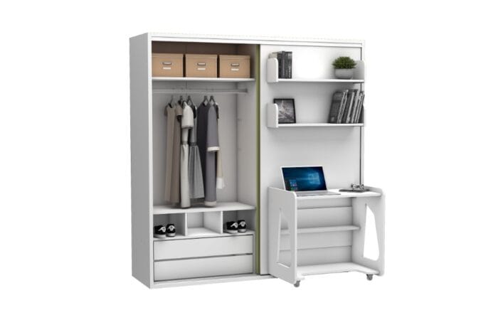 1 persoons hotelopklapbed maat 90 x 190, verticaal, met kast en bureau - Afbeelding 3