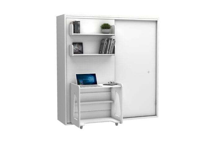 1 persoons hotelopklapbed maat 90 x 190, verticaal, met kast en bureau - Afbeelding 2