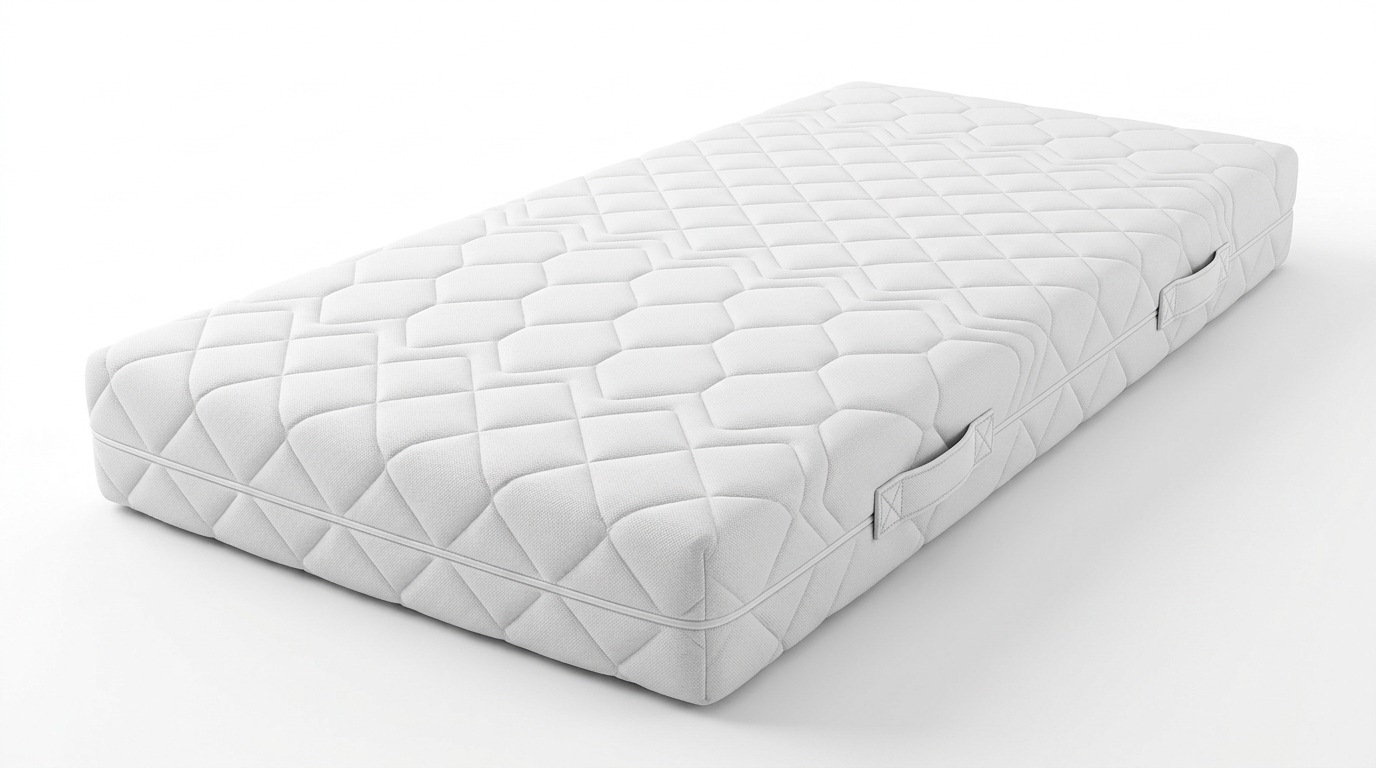 pocketvering-hotelmatras-320-veren-corsica Witte pocketvering hotelmatras met gewatteerde tijk en handvatten op een heldere witte achtergrond