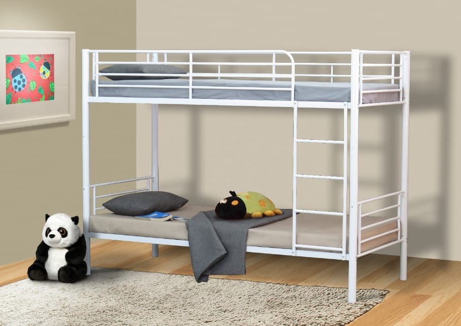 Metalen hotel stapelbed maat 90 x 200 kleur wit deelbaar