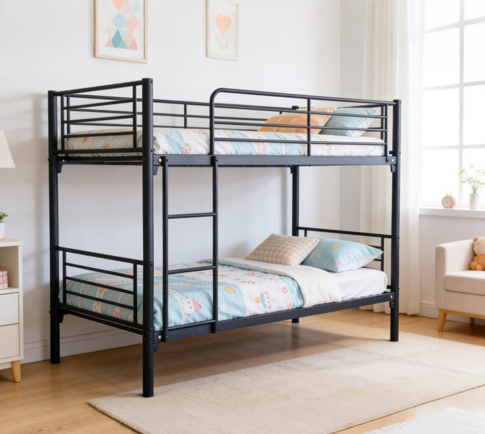 Metalen hotel stapelbed maat 90 x 200 kleur zwart deelbaar
